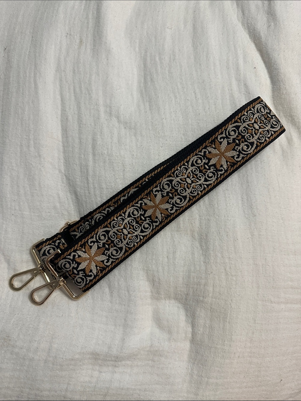 Embroidered Black & Tan Adjustable Strap